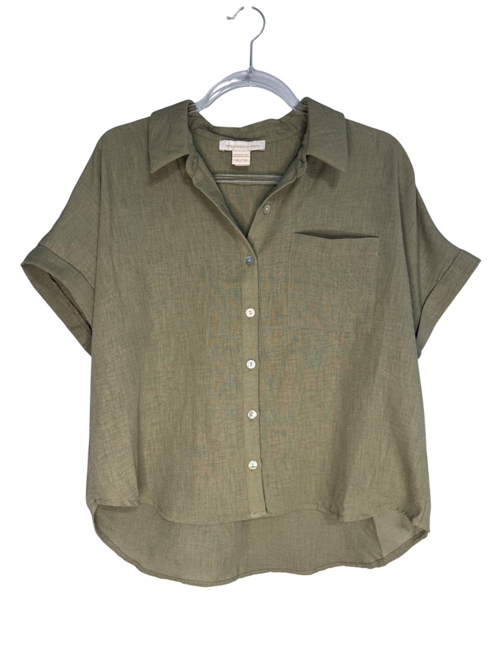 Monteau Los Angeles Camper Shirt - Olive Green Sage XL Button Front